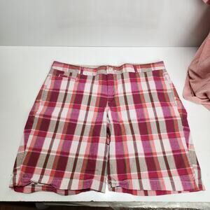Dockers Low Rise Slightly Curvy Pink Plaid Bermuda Shorts Women's Plus Size 16